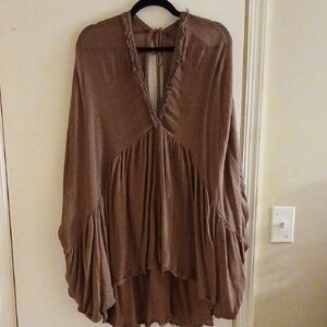 Free People Taupe Boho V-Neck Flowing Tunic